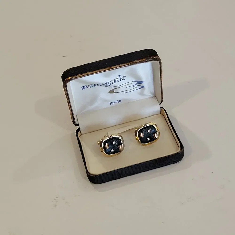 Vintage Swank cufflinks gold tone with black textured design